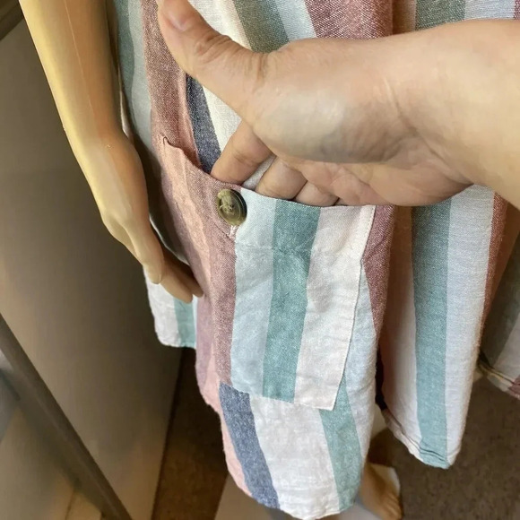 American Eagle Striped Cotton Linen Halter Mini Dress Beach Summer Pocket L - Picture 7 of 9